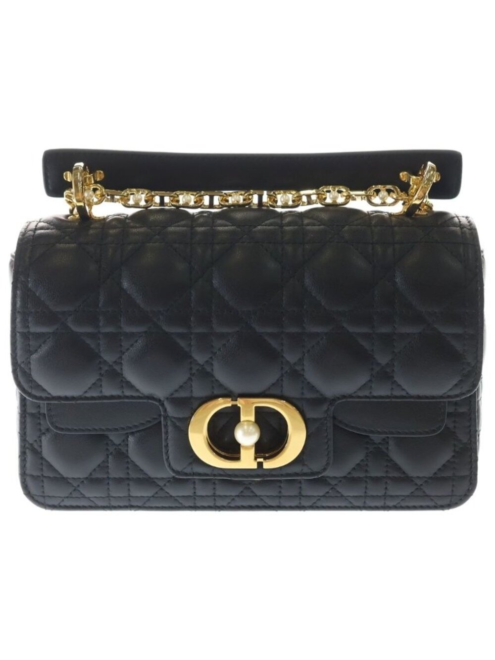 Dior Joli Chain Shoulder Bag Black Leather Gold